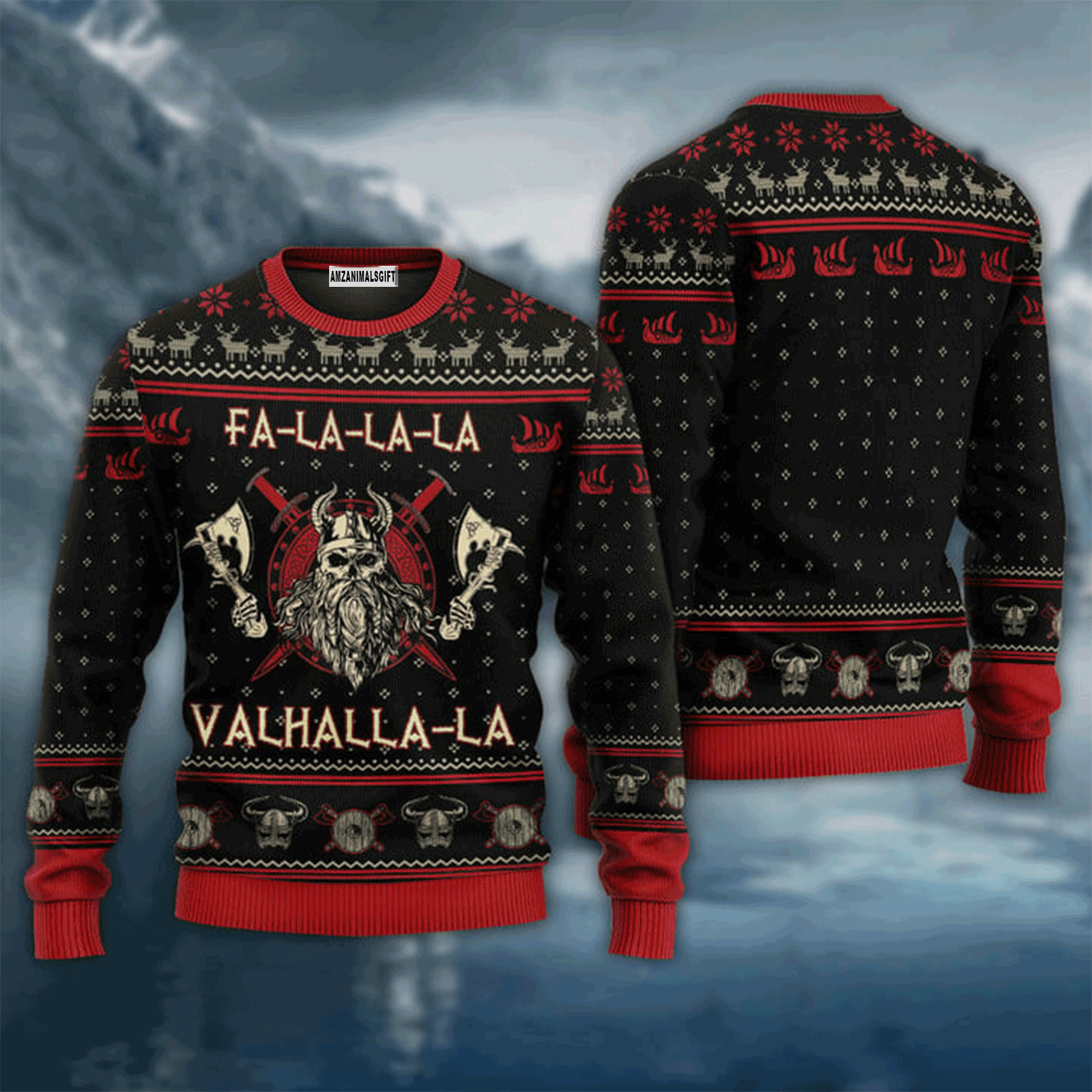 Viking Christmas Sweater Valhalla Black And Red, Ugly Sweater For Men & Women, Perfect Outfit For Christmas New Year Autumn Winter