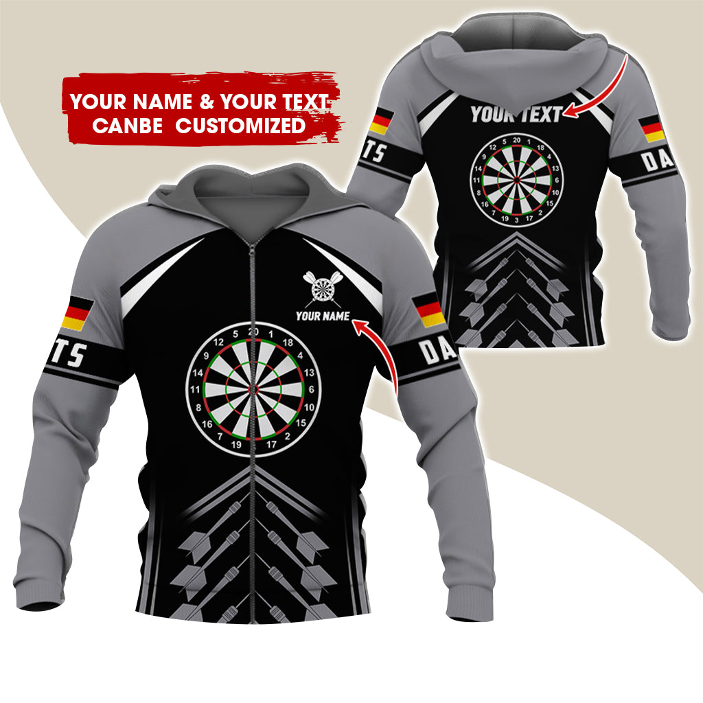 Customized Name & Text Darts Premium Zip Hoodie, Personalized German Flag Darts Zip Hoodie For Men & Women - Gift For Darts Lovers, Darts Players