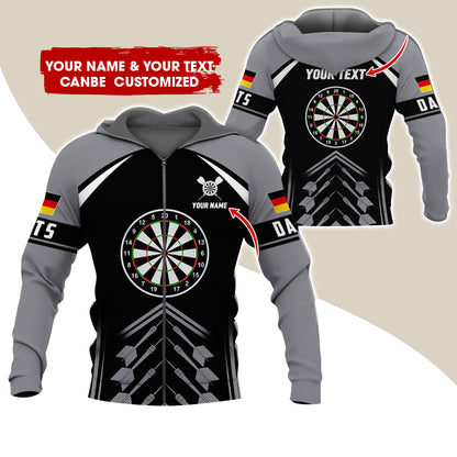 Customized Name & Text Darts Premium Zip Hoodie, Personalized German Flag Darts Zip Hoodie For Men & Women - Gift For Darts Lovers, Darts Players