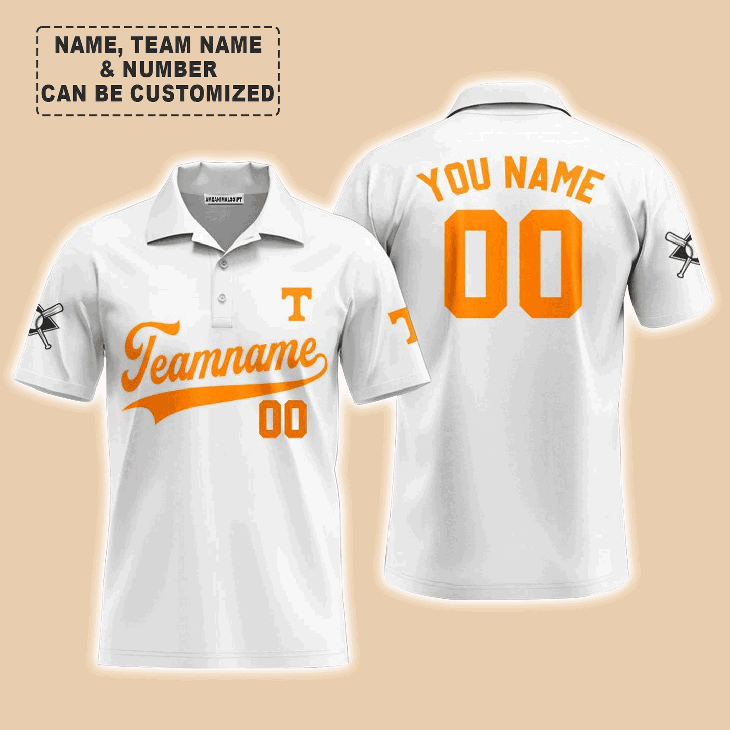Customized Baseball Men Polo Shirt, Indiana Baseball Logo White Custom Polo Shirt - Perfect Polo Shirt For Men, Baseball Lovers