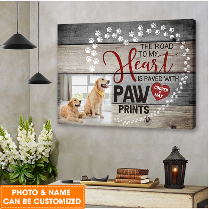 Personalized Dog Landscape Canvas, Custom Pet Photo The road to my heart is paved with paw Canvas, Perfect Gift For Dog Lovers, Friend, Family