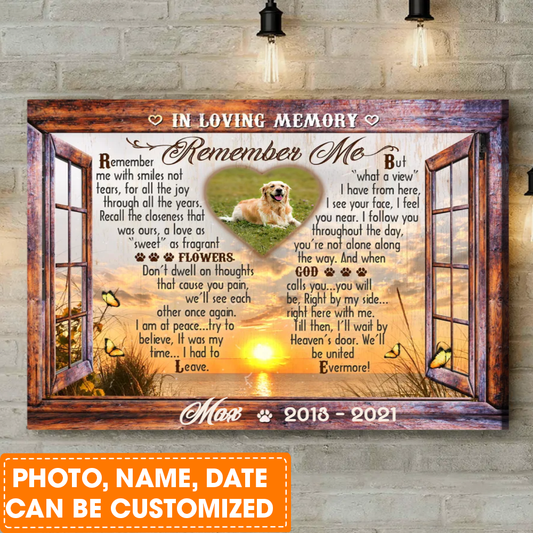 Personalized Dog Landscape Canvas, In Loving Memory Gifts, Custom Pet Memorial Faux Window Remember me Canvas For Dog Lovers, Friends, Family