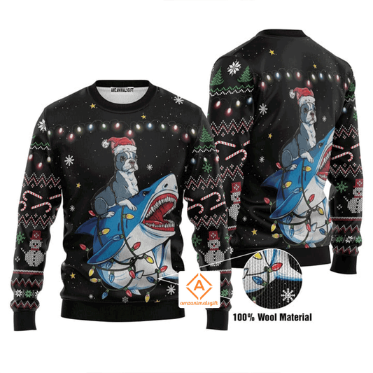 Shark Boston Terrier Christmas Sweater, Ugly Sweater For Men & Women, Perfect Outfit For Christmas New Year Autumn Winter