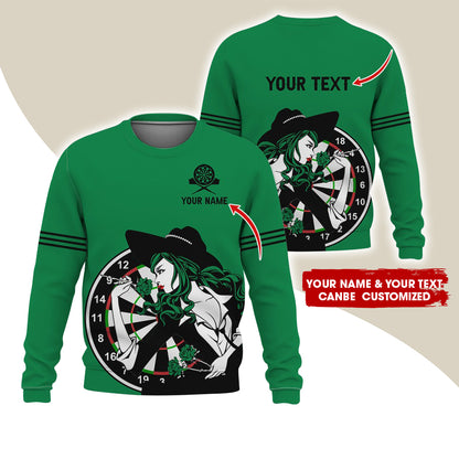 Customized Name & Text Darts Sweatshirt, Personalized Name Sexy Girl Plays Darts Sweatshirt For Men & Women - Gift For Darts Lovers, Darts Players