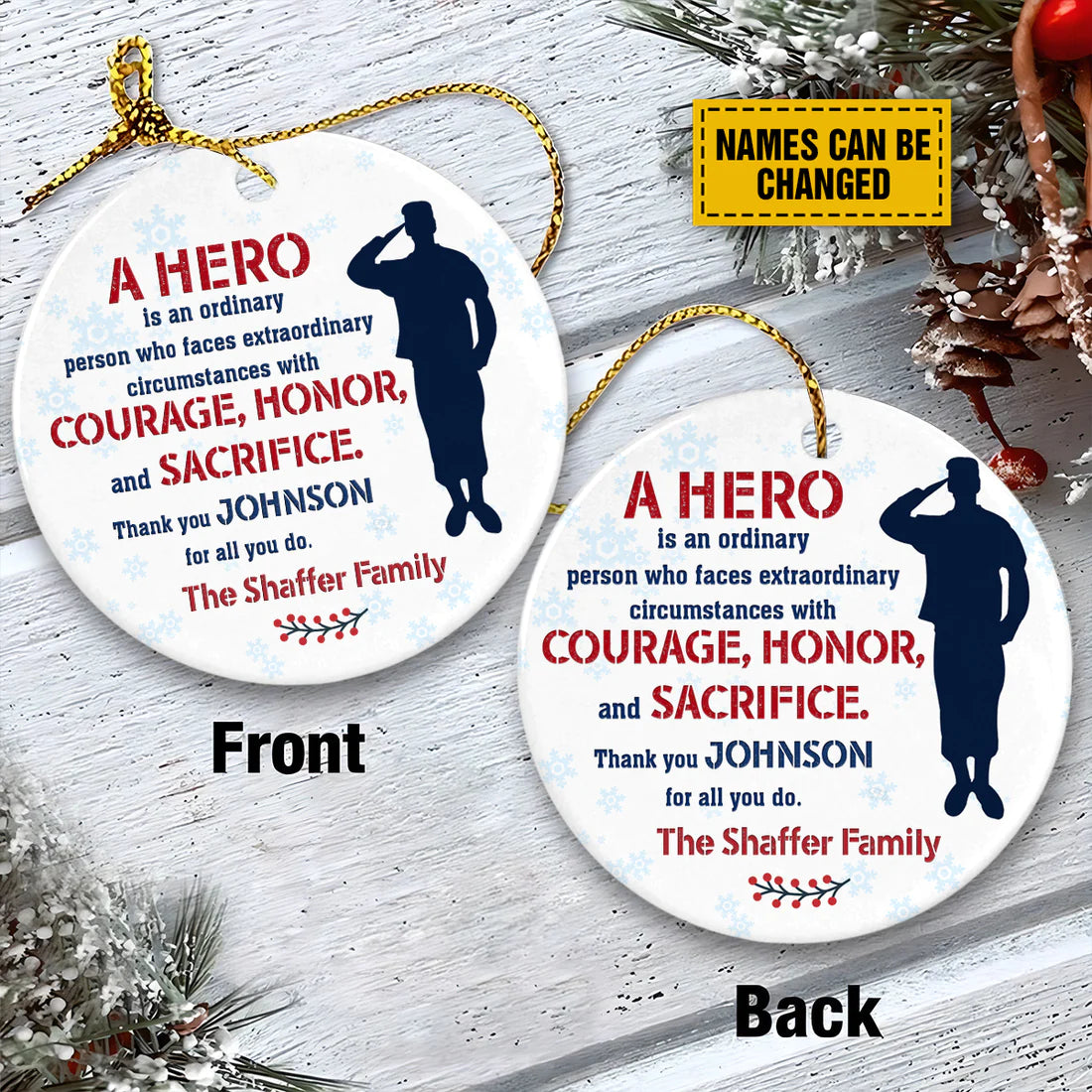 Custom Name Veteran, A Hero Is An Ordinary Person Circle Ceramic Ornament - Gifts For US Army, Veteran, Christmas Decoration, Home Decoration