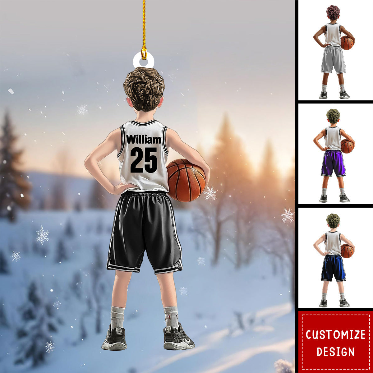 Personalized Basketball Kid Boy Player Flat Acrylic Ornament, Ornament Gifts For Son, Grandson, Basketball Players