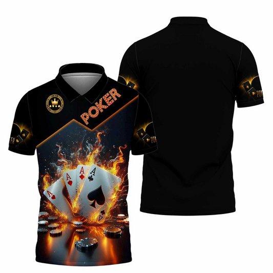 Customized Poker Shirt, Four Aces on Fire Shirts, Perfect Outfit For Poker Players