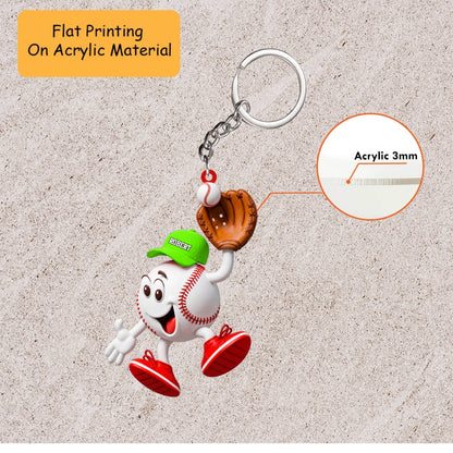 Personalized Baseball Christmas Ornament, Happy Mascot Catching Ball In Glove, Custom Ornament Christmas Gift, Keychain Baseball, Car Ornament Baseball