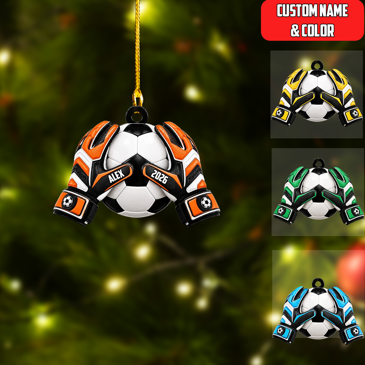 Personalized Football Goalie Christmas Ornament, Custom Name Year Goalkeeper Gloves, Custom Ornament Christmas Gift, Keychain Football, Car Ornament Football