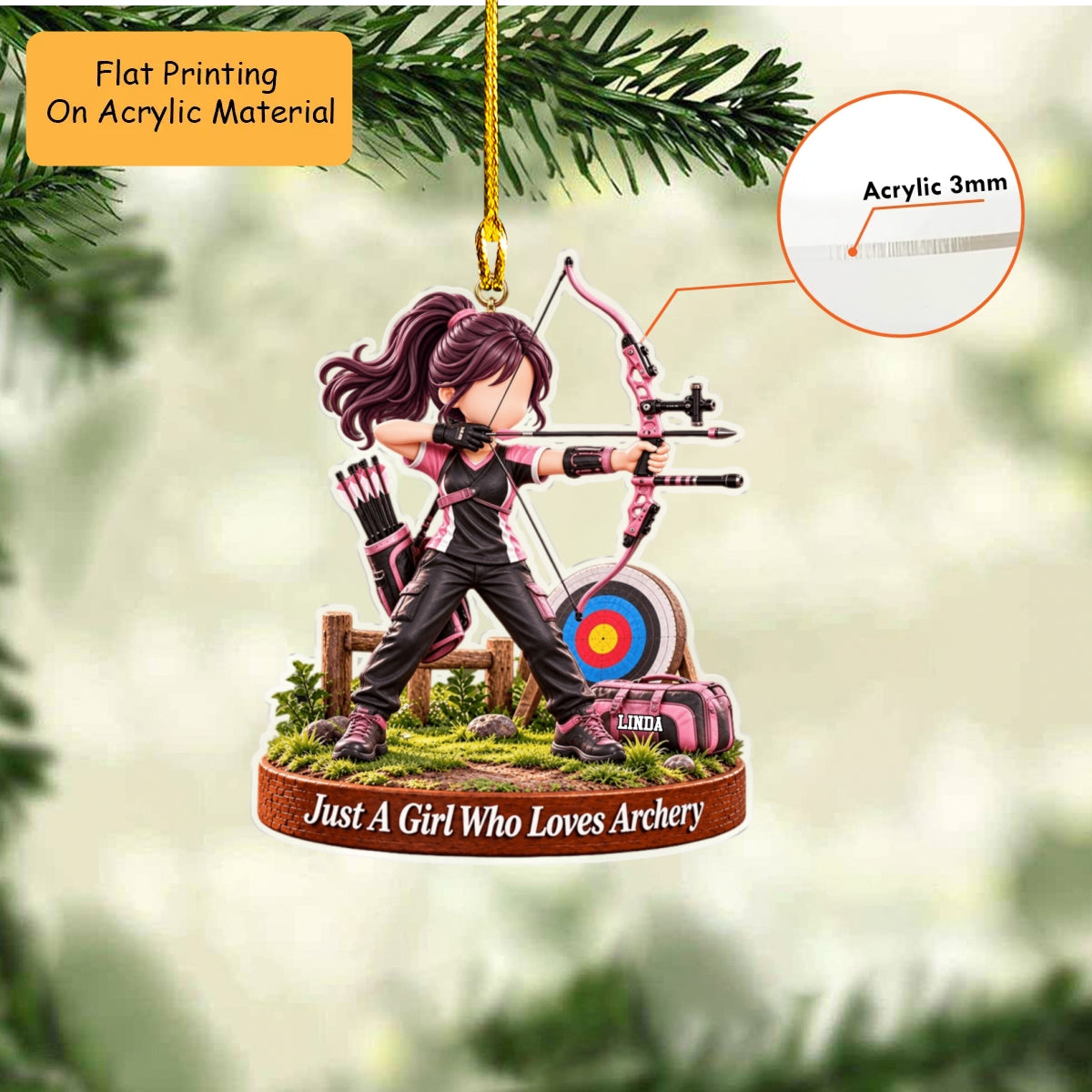 Personalized Archery Christmas Flat Printed Acrylic Ornament, Target Aiming Action Setup, Custom Ornament Christmas Gift, Keychain Archery , Car Ornament Archery 