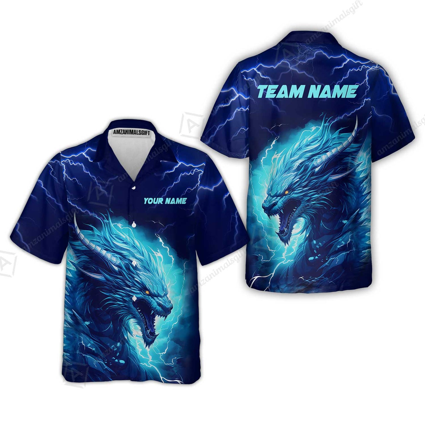 Bowling Customized Jersey Shirt Navy Blue Lightning Thunder Dragon Quarter Zip Bowling Shirt For Bowlers, Bowling Team