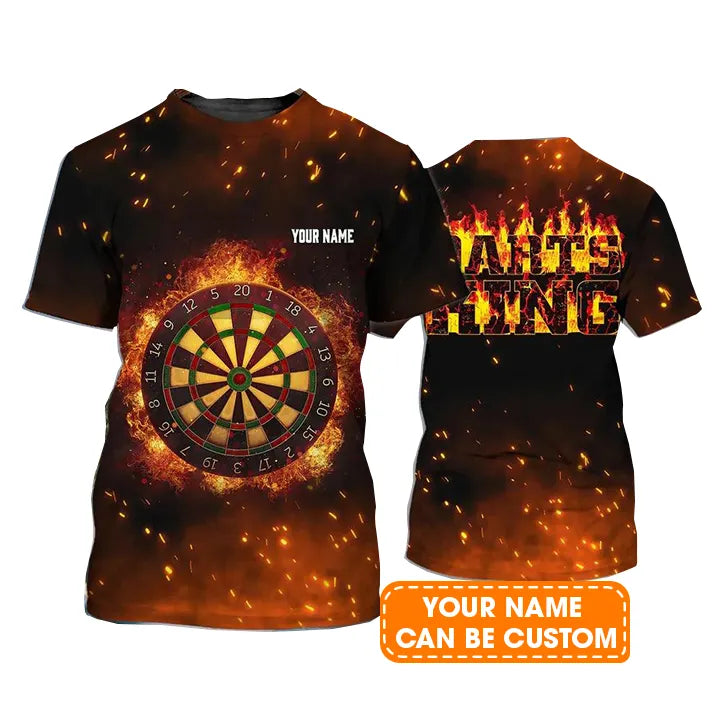 Customized Name Darts T Shirt, Flame Darts King Personalized Name T Shirt For Men  - Perfect Gift For Darts Game Lovers, Darts Players