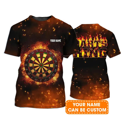 Customized Name Darts T Shirt, Flame Darts King Personalized Name T Shirt For Men  - Perfect Gift For Darts Game Lovers, Darts Players
