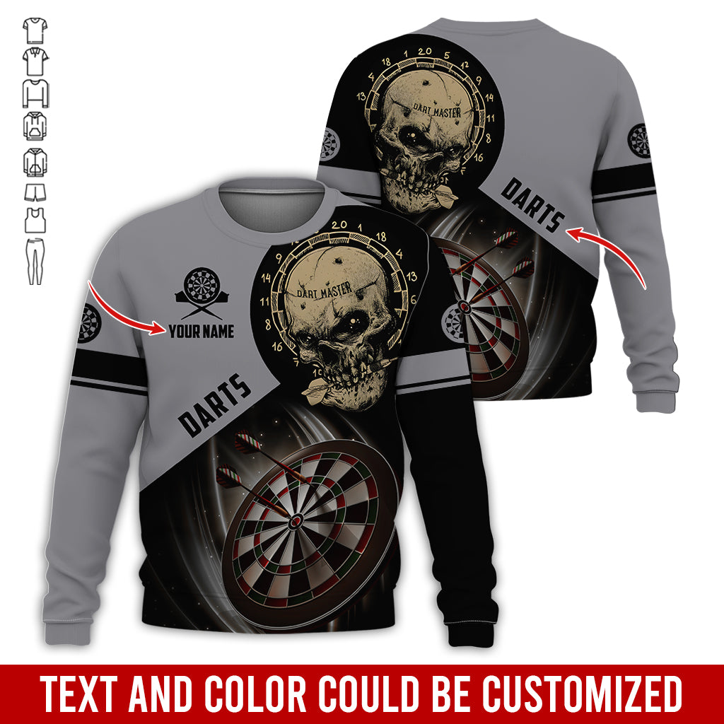 Customized Name & Text Darts Sweatshirt, Personalized Name Skull Master Darts Sweatshirt For Men & Women - Gift For Darts Lovers, Darts Players