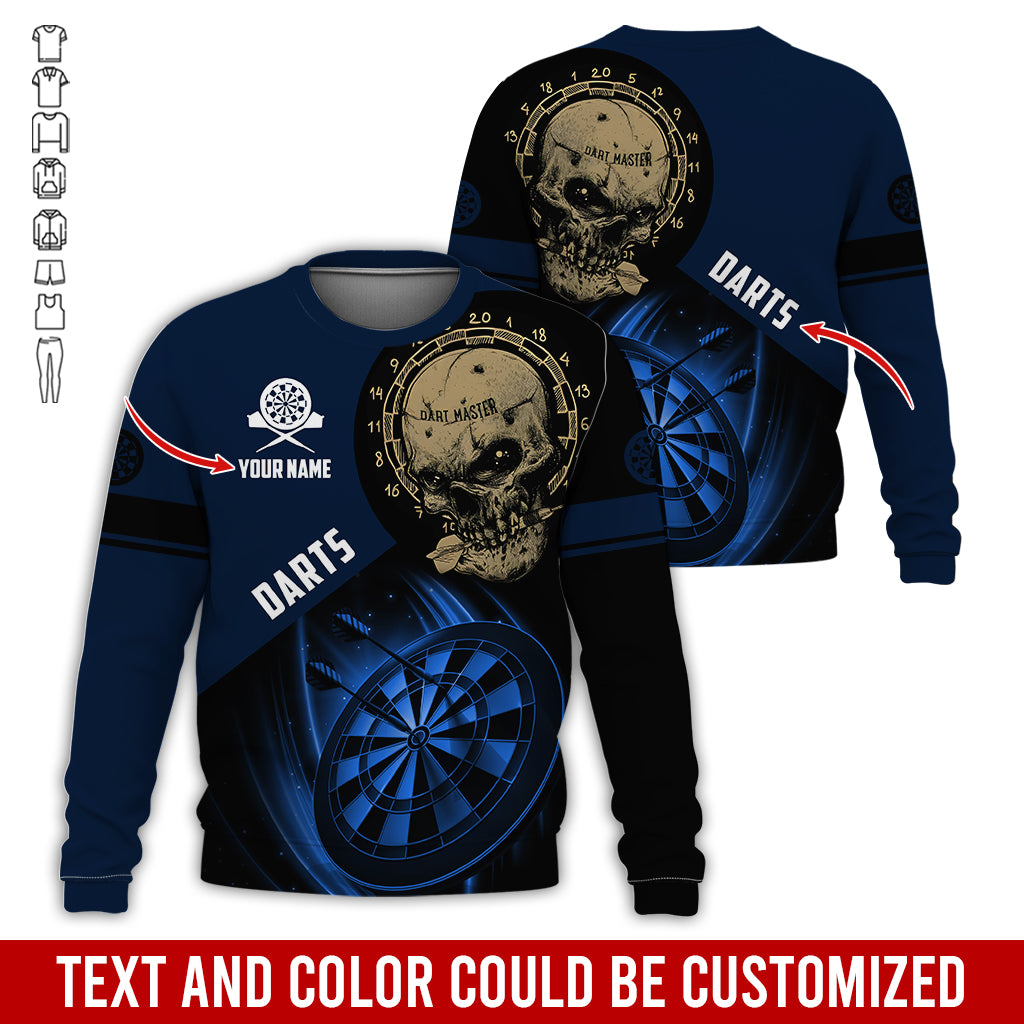 Customized Name & Text Darts Sweatshirt, Personalized Name Skull Master Darts Sweatshirt For Men & Women - Gift For Darts Lovers, Darts Players