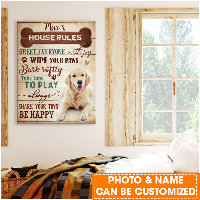 Personalized Dog Portrait Canvas, Custom Pet Photo Dog’s House Rules Canvas, Perfect Gift For Dog Lovers, Friend, Family