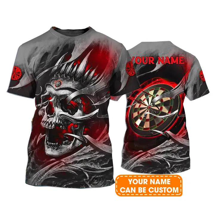 Customized Name Darts T Shirt, Red Skull Dartboard Personalized Name Skull And Darts T Shirt For Men - Gift For Darts Lovers, Darts Team Players