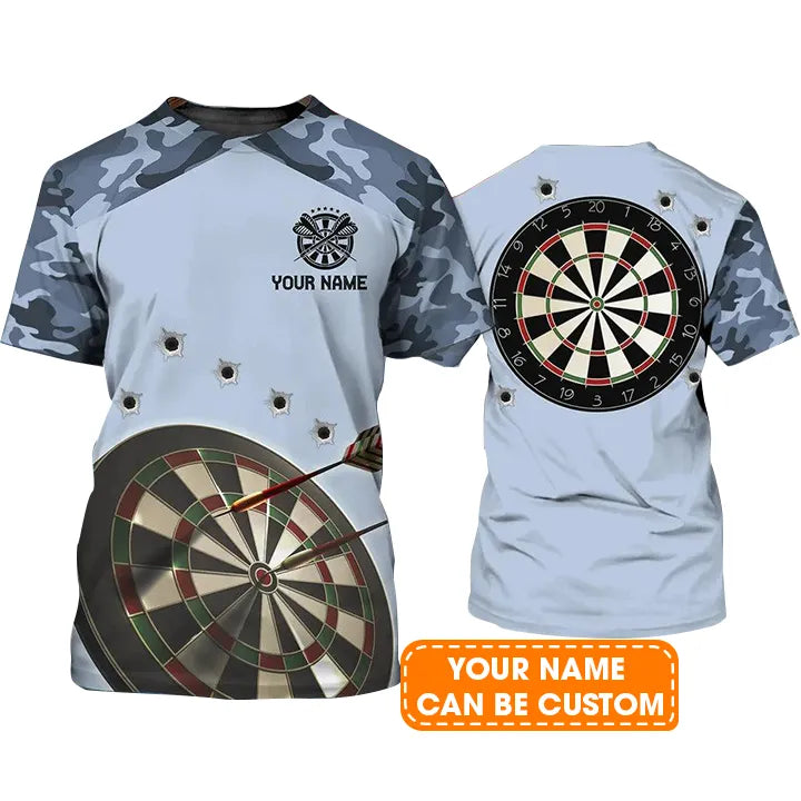 Customized Name 3D Dart T Shirt, Blue Camo Darts Personalized Name 3D T Shirt For Men  - Perfect Gift For Dart Game Lovers, Dart Players