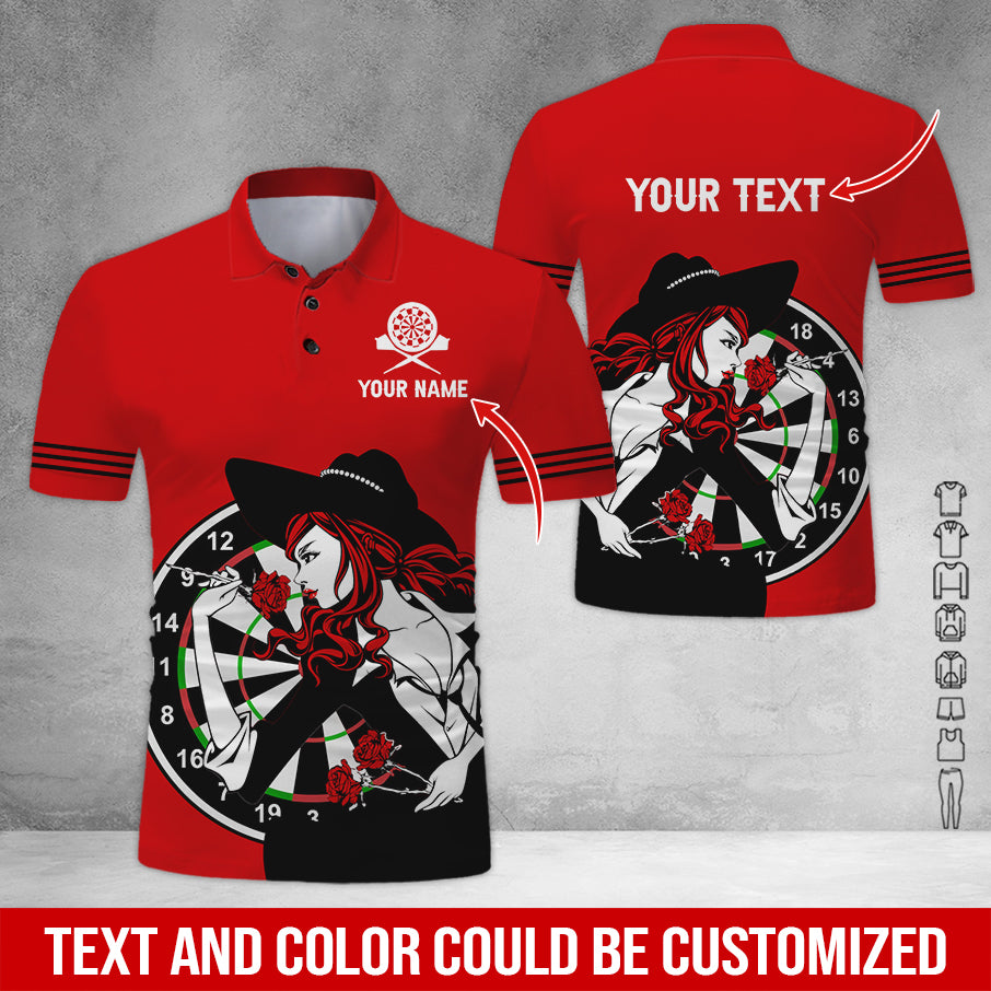 Customized Name & Text Darts Polo Shirt, Personalized Name Sexy Girl Darts Polo Shirt - Perfect Gift For Darts Lovers, Darts Players