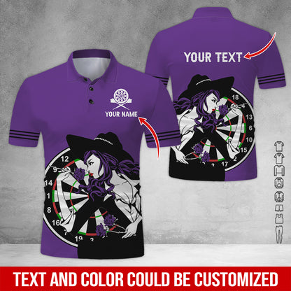 Customized Name & Text Darts Polo Shirt, Personalized Name Sexy Girl Darts Polo Shirt - Perfect Gift For Darts Lovers, Darts Players