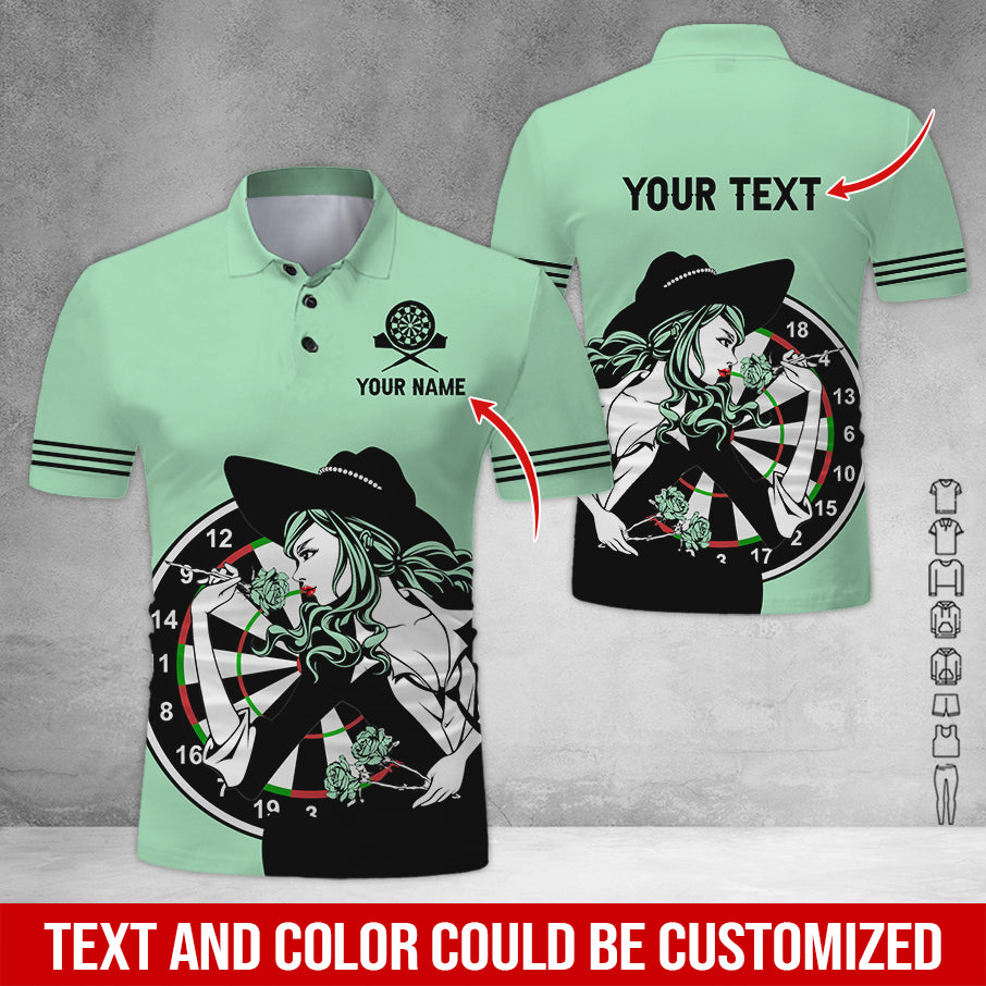 Customized Name & Text Darts Polo Shirt, Personalized Name Sexy Girl Darts Polo Shirt - Perfect Gift For Darts Lovers, Darts Players