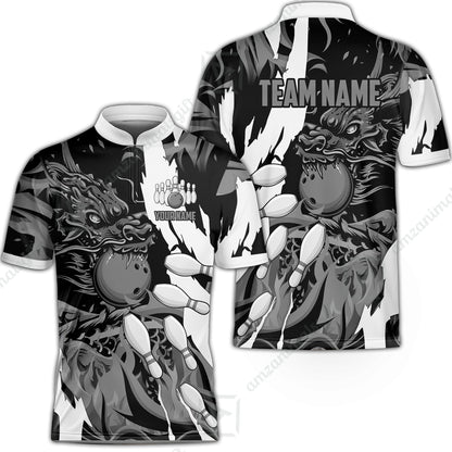 Custom Bowling Team Bowling Jersey, Bowling uniforms Ball & Pins Dragon Flame Pattern Personalized Name And Team Name