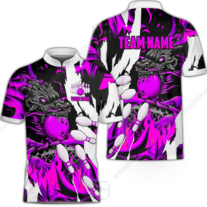 Custom Bowling Team Bowling Jersey, Bowling uniforms Ball & Pins Dragon Flame Pattern Personalized Name And Team Name