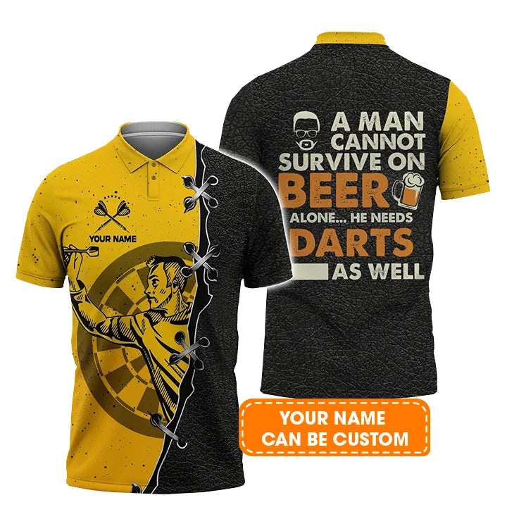 Darts Polo Shirts Personalised, Beer And Dart Men Polo Shirt, He Needs Darts As Well Custom Name Men Polo Shirt - Perfect Gift For Men, Darts Player