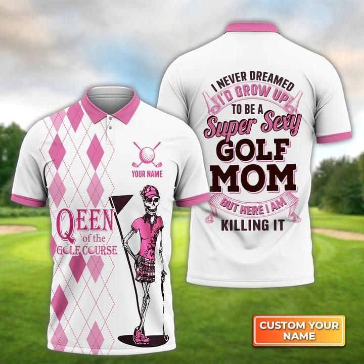 Customized Golf Polo Shirt, Skull Girl, Super Sexy Golf Mom, Personalized Name Polo Shirt For Ladies - Perfect Gift For Golf Lovers, Golfers