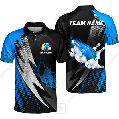 Customized Bowling Unisex Polo Shirt, Bowling Ball And Pins Thunder Polka Dot Motifs Multicolor Option Customized Name And Team Polo Shirts