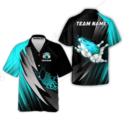 Customized Bowling Hawaiian Shirt, Bowling Ball And Pins Thunder Polka Dot Motifs Multicolor Option Customized Name And Team Polo Shirts