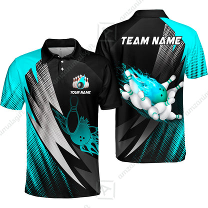 Customized Bowling Unisex Polo Shirt, Bowling Ball And Pins Thunder Polka Dot Motifs Multicolor Option Customized Name And Team Polo Shirts
