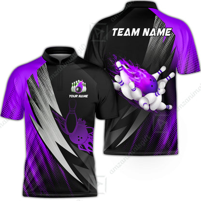Customized Bowling Jersey, Bowling Ball And Pins Thunder Polka Dot Motifs Multicolor Option Customized Name And Team Polo Shirts