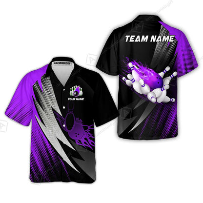 Customized Bowling Hawaiian Shirt, Bowling Ball And Pins Thunder Polka Dot Motifs Multicolor Option Customized Name And Team Polo Shirts