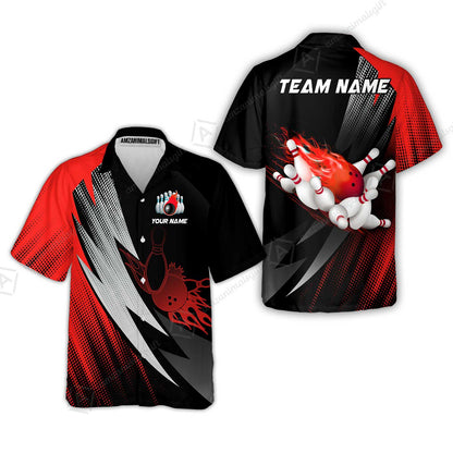 Customized Bowling Hawaiian Shirt, Bowling Ball And Pins Thunder Polka Dot Motifs Multicolor Option Customized Name And Team Polo Shirts