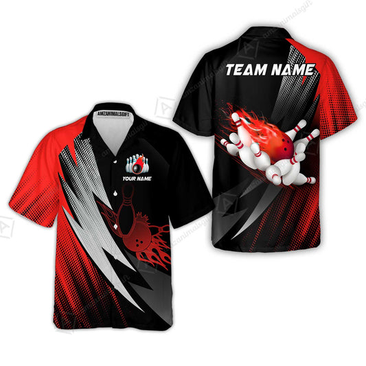 Customized Bowling Hawaiian Shirt, Bowling Ball And Pins Thunder Polka Dot Motifs Multicolor Option Customized Name And Team Polo Shirts