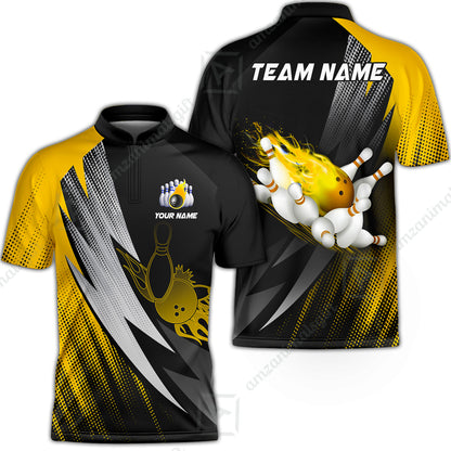 Customized Bowling Jersey, Bowling Ball And Pins Thunder Polka Dot Motifs Multicolor Option Customized Name And Team Polo Shirts