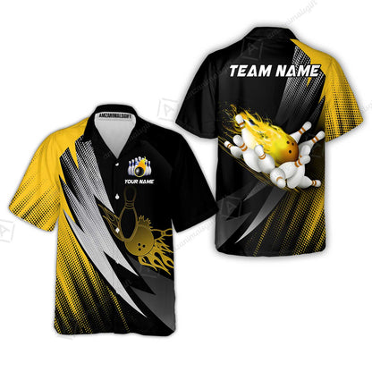 Customized Bowling Hawaiian Shirt, Bowling Ball And Pins Thunder Polka Dot Motifs Multicolor Option Customized Name And Team Polo Shirts