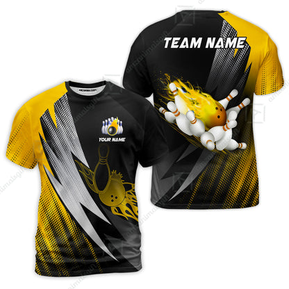 Customized Bowling T-Shirt, Bowling Ball And Pins Thunder Polka Dot Motifs Multicolor Option Customized Name And Team Polo Shirts