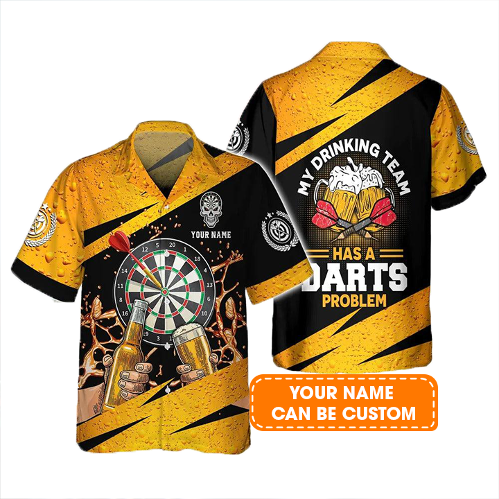 Customized Darts Hawaiian Shirt, Darts Team Drinking Beer, Personalized Name Hawaiian Shirt For Men - Perfect Gift For Darts Lovers, Darts Players