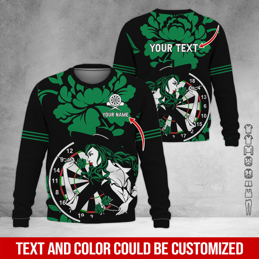 Customized Name & Text Darts Sweatshirt, Personalized Name Rose Girl Plays Darts Sweatshirt For Men & Women - Gift For Darts Lovers, Darts Players