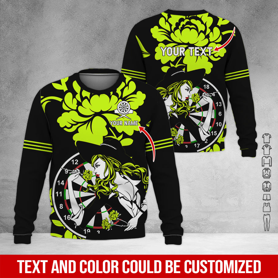 Customized Name & Text Darts Sweatshirt, Personalized Name Rose Girl Plays Darts Sweatshirt For Men & Women - Gift For Darts Lovers, Darts Players