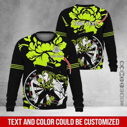Customized Name & Text Darts Sweatshirt, Personalized Name Rose Girl Plays Darts Sweatshirt For Men & Women - Gift For Darts Lovers, Darts Players
