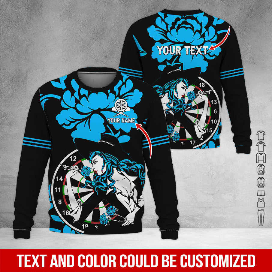 Customized Name & Text Darts Sweatshirt, Personalized Name Rose Girl Plays Darts Sweatshirt For Men & Women - Gift For Darts Lovers, Darts Players
