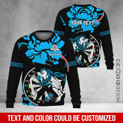 Customized Name & Text Darts Sweatshirt, Personalized Name Rose Girl Plays Darts Sweatshirt For Men & Women - Gift For Darts Lovers, Darts Players