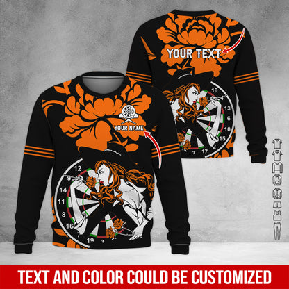Customized Name & Text Darts Sweatshirt, Personalized Name Rose Girl Plays Darts Sweatshirt For Men & Women - Gift For Darts Lovers, Darts Players
