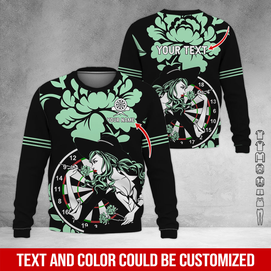 Customized Name & Text Darts Sweatshirt, Personalized Name Rose Girl Plays Darts Sweatshirt For Men & Women - Gift For Darts Lovers, Darts Players