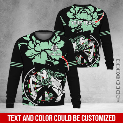 Customized Name & Text Darts Sweatshirt, Personalized Name Rose Girl Plays Darts Sweatshirt For Men & Women - Gift For Darts Lovers, Darts Players