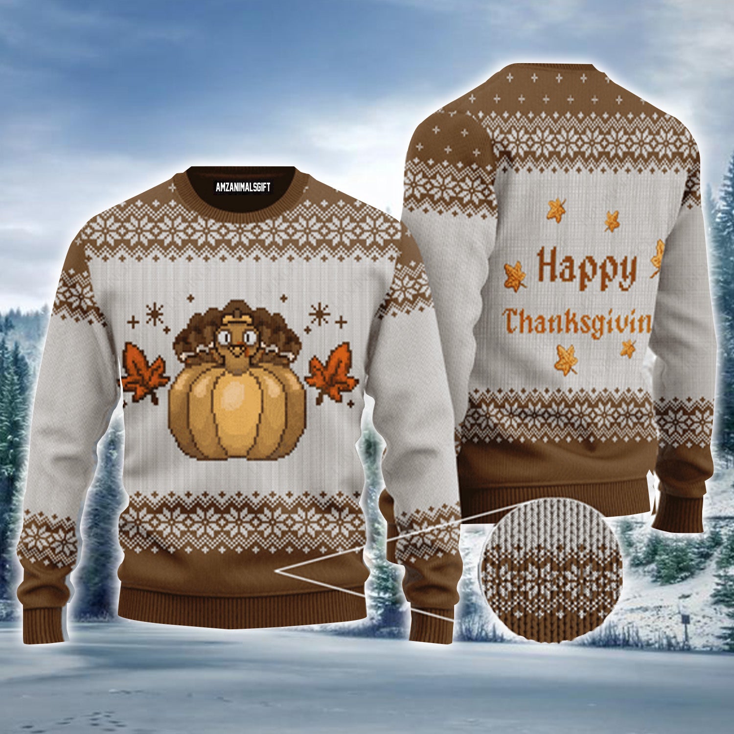 Vintage Happy Thanksgiving Turkey Pumpkin Urly Sweater, Thanksgiving Sweater For Men & Women - Perfect Gift For Thanksgiving, New Year, Winter