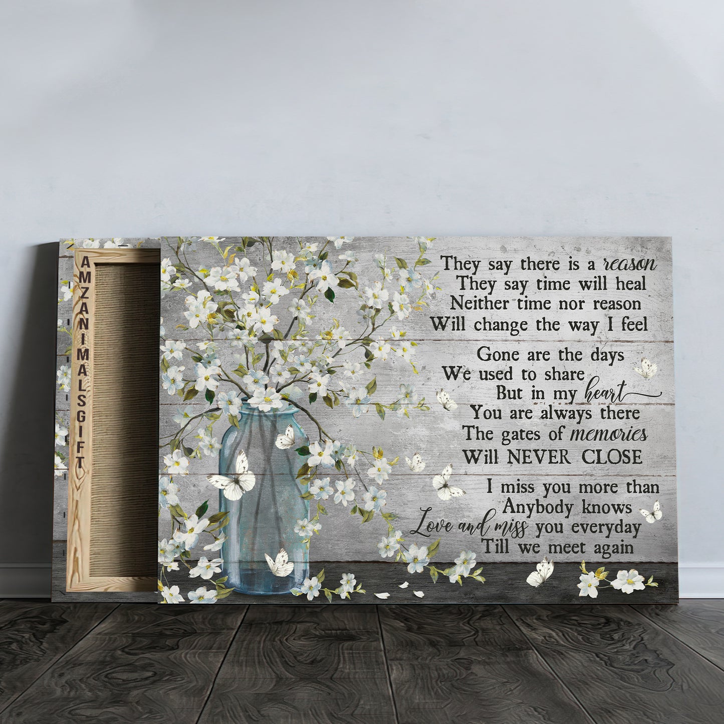 Memorial Premium Wrapped Landscape Canvas - Beautiful white Flower Vase, Subtle Background, They Say Time Will Heal - Perfect Gift For Members Family